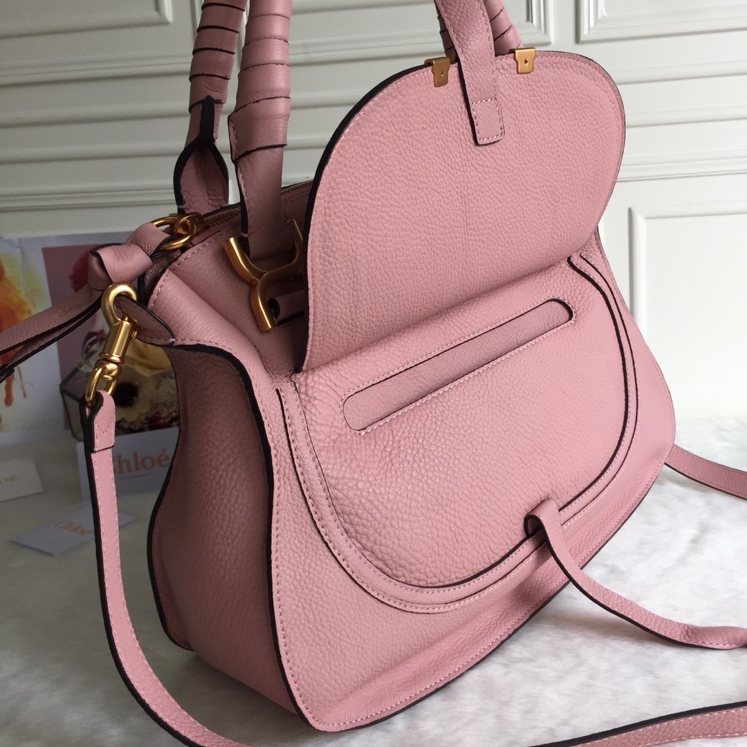 Chloe Large Marcie Bag In Pink Grained Leather